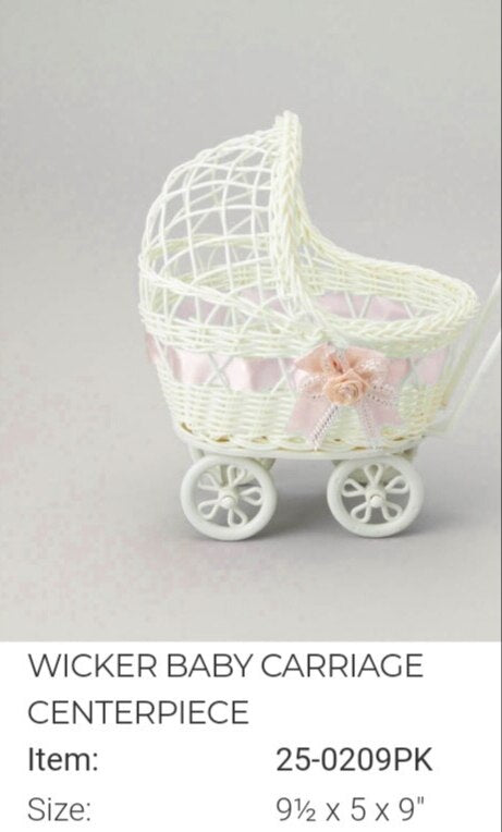 WICKER BABY CARRIAGE 9"