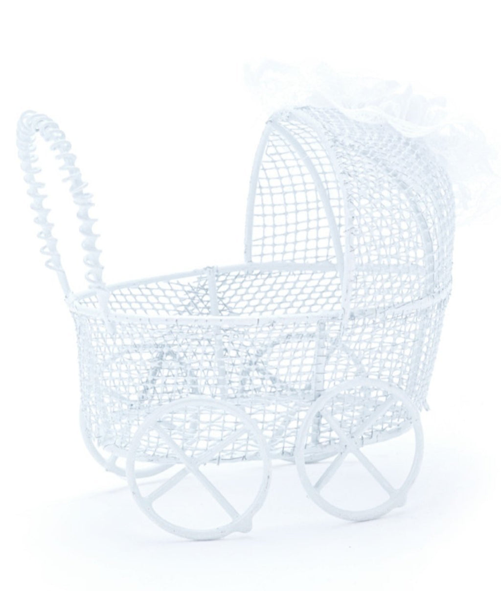 WHITE METAL BABY CARRIAGE 12PCS/BOX