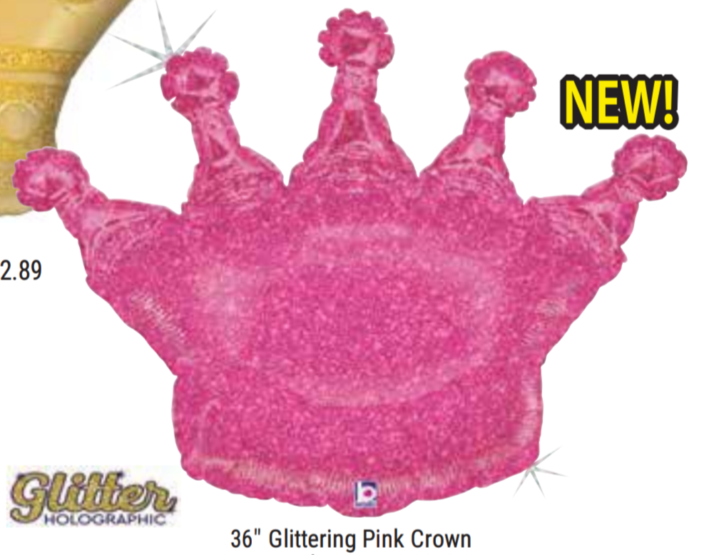 GLITTERING PINK CROWN FOIL BALLOON  36"